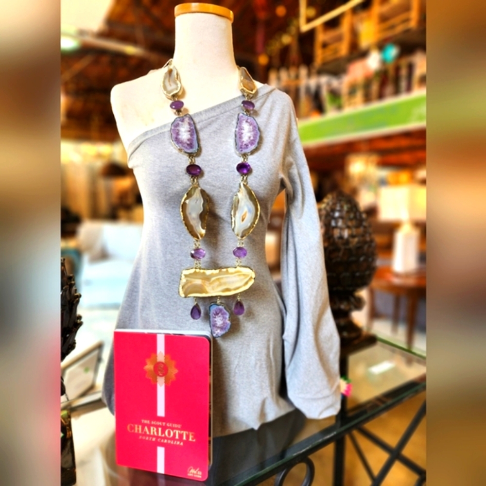 Handcrafted Amethyst, Agate Statement Necklace - Only one available. Unisex